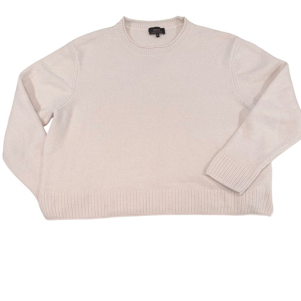 Quince Mongolian Cashmere Crew Neck Sweater Cream XL Boxy Knit - Picture 5 of 7